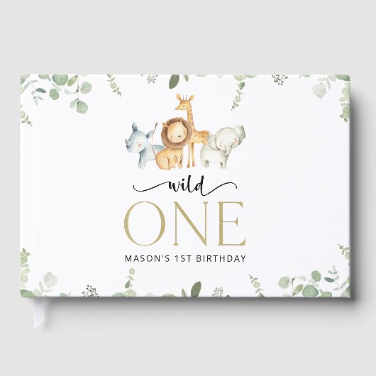 Safari Tiere, Dschungel, Wild One, erster Geburtst Gästebuch (Vorderseite)