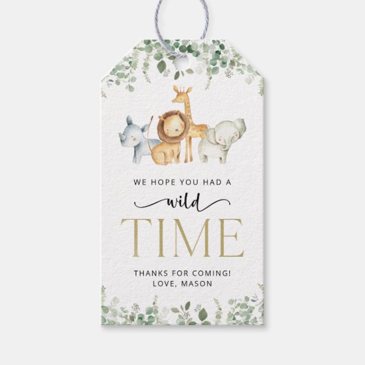 Safari Tiere, Dschungel, Wild One, erster Geburtst Geschenkanhänger (Vorderseite)