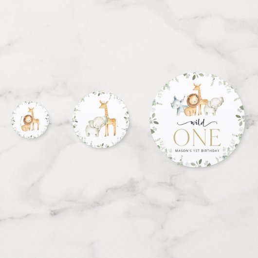 Safari Tiere, Dschungel, Wild One, erster Geburtst Konfetti (Rückseiten)