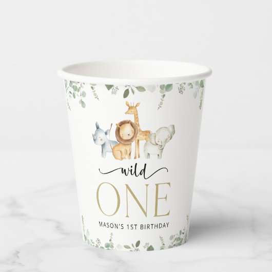 Safari Tiere, Dschungel, Wild One, erster Geburtst Pappbecher (Vorderseite)