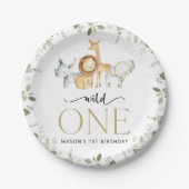 Safari Tiere, Dschungel, Wild One, erster Geburtst Pappteller (Vorderseite)