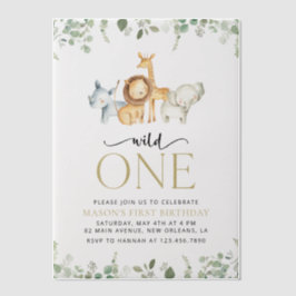 Safari Tiere, Dschungel, Wild One, erster Geburtst Pergament Einladungen