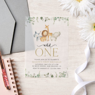 Safari Tiere, Dschungel, Wild One, erster Geburtst Pergament Einladungen