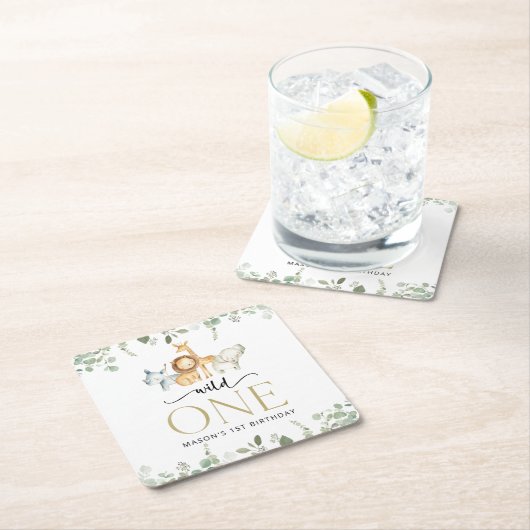 Safari Tiere, Dschungel, Wild One, erster Geburtst Rechteckiger Pappuntersetzer (Vor Ort)