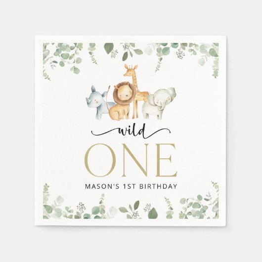 Safari Tiere, Dschungel, Wild One, erster Geburtst Serviette (Vorderseite)