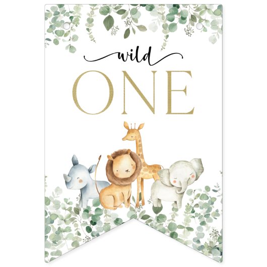 Safari Tiere, Dschungel, Wild One, erster Geburtst Wimpelkette (Erste Fahne)