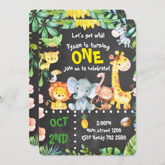 Safari Tiere Einladung Jungle Geburtstag ZOO (Vorne/Hinten)