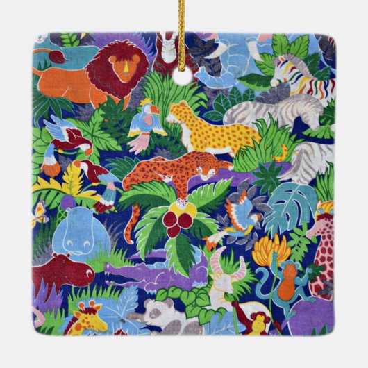 Safari Tiere farbenfrohe Muster Keramikornament (Rückseite)