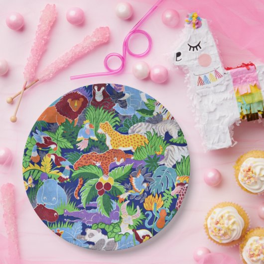 Safari Tiere farbenfrohe Muster Pappteller (Party)