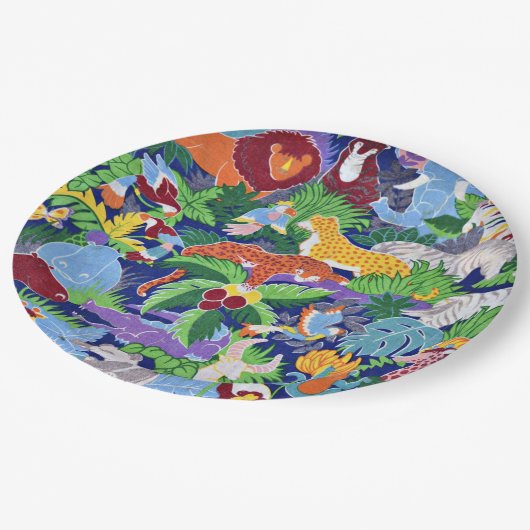 Safari Tiere farbenfrohe Muster Pappteller (Schrägansicht)