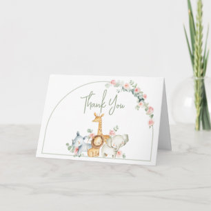 Safari-Tiere Florale Babyparty  Dankeskarte