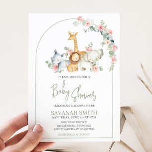 Safari-Tiere Florale Babyparty  Einladung