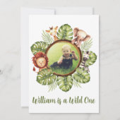 Safari Tiere Foto Jungle Greenery 1. Geburtstag Einladung (Rückseite)