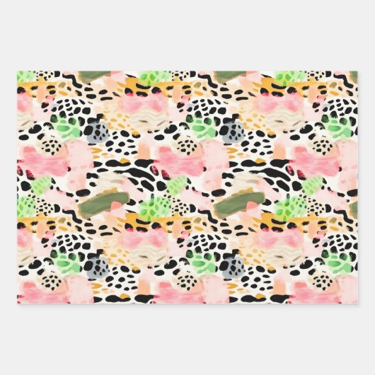 Safari Tiere Fur Druckmuster Muster farbenfroh Geschenkpapier Set (Vorderseite 3)