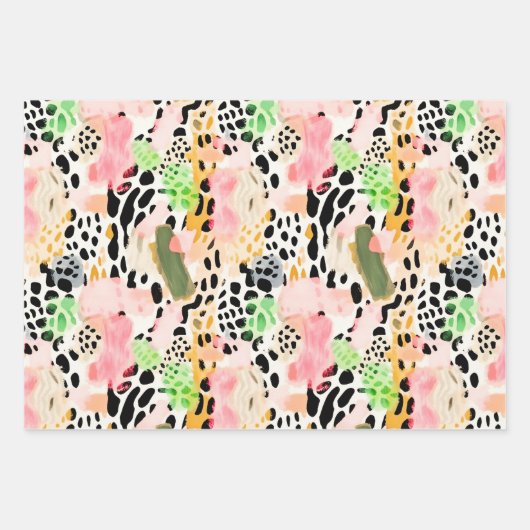 Safari Tiere Fur Druckmuster Muster farbenfroh Geschenkpapier Set (Vorderseite 2)