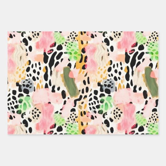 Safari Tiere Fur Druckmuster Muster farbenfroh Geschenkpapier Set (Vorderseite)