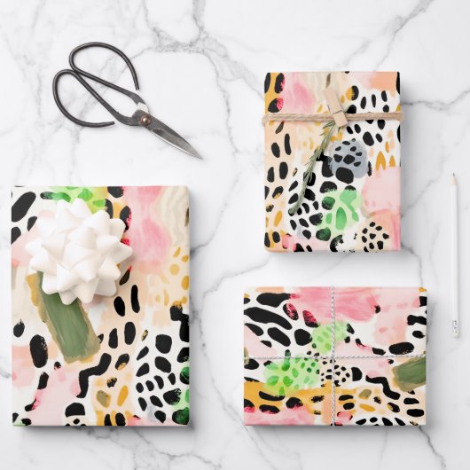 Safari Tiere Fur Druckmuster Muster farbenfroh Geschenkpapier Set (Vorderseite)