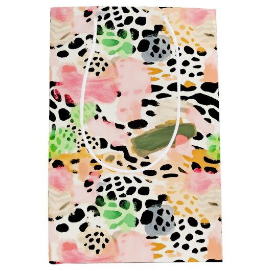 Safari Tiere Fur Druckmuster Muster farbenfroh Mittlere Geschenktüte (Vorderseite)