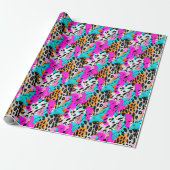 Safari Tiere Fur Druckmuster Muster Neon farbenfro Geschenkpapier (Ungerollt)