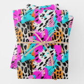Safari Tiere Fur Druckmuster Muster Neon farbenfro Geschenkpapier Set (Beispiel)