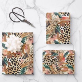 Safari Tiere für Druckmuster Muster Savannah Boho Geschenkpapier Set