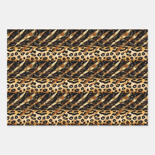 Safari Tiere Fur Druckmuster Muster Schwarz und Go Geschenkpapier Set (Vorderseite 3)