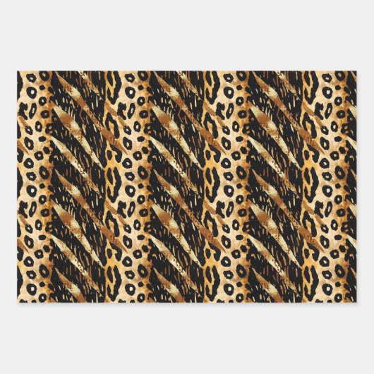 Safari Tiere Fur Druckmuster Muster Schwarz und Go Geschenkpapier Set (Vorderseite 2)