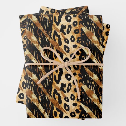 Safari Tiere Fur Druckmuster Muster Schwarz und Go Geschenkpapier Set (Beispiel)
