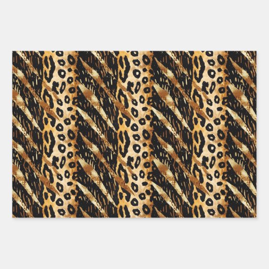 Safari Tiere Fur Druckmuster Muster Schwarz und Go Geschenkpapier Set (Vorderseite)