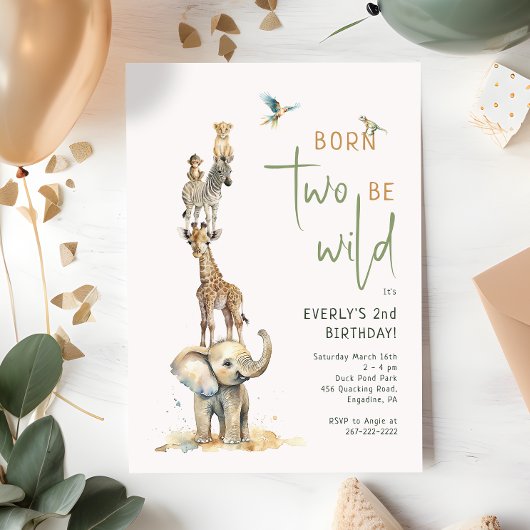 Safari-Tiere "Geborene Zwei-Wege-Wildtiere" Kinder Einladung