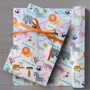 Safari-Tiere Geburtstag Aquarell Mädchen individue Geschenkpapier