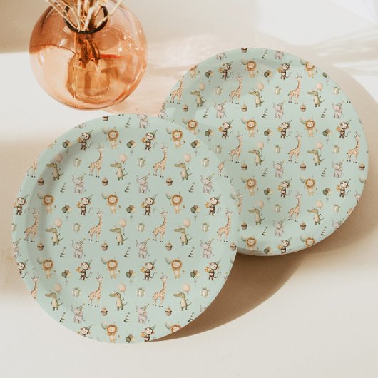 Safari Tiere Geburtstag Papier Platin Grüner Jungl Pappteller