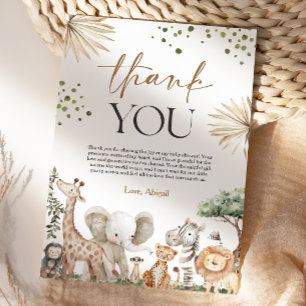 Safari-Tiere geschlechtsneutrale Babyparty Dankeskarte