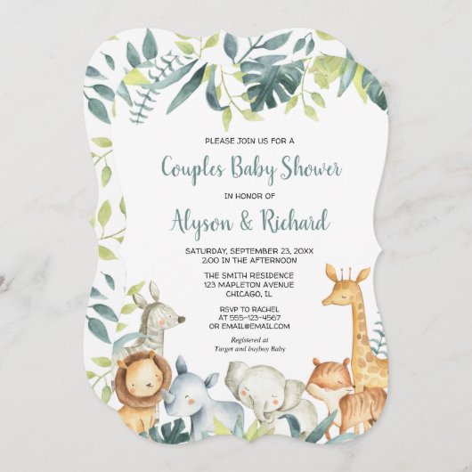 Safari-Tiere geschlechtsneutrale Paare Babydusche Einladung (Vorne/Hinten)