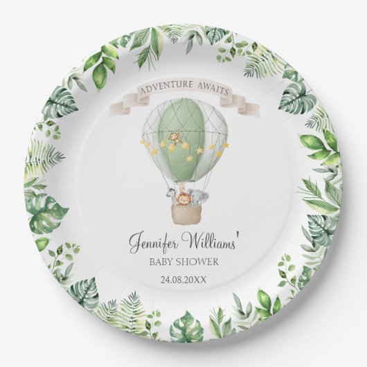 Safari Tiere Heißluftballon Babydusche Pappteller (Vorderseite)