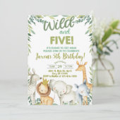 Safari Tiere Junge 5. Geburtstagseinladung. Einladung (Stehend Vorderseite)