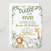 Safari Tiere Junge 5. Geburtstagseinladung. Einladung (Vorne/Hinten)