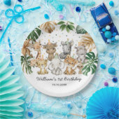 Safari Tiere Jungle Greenery Wild One Birthday Pappteller (Party)