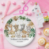Safari Tiere Jungle Greenery Wild One Birthday Pappteller (Party)