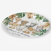 Safari Tiere Jungle Greenery Wild One Birthday Pappteller (Schrägansicht)