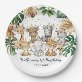 Safari Tiere Jungle Greenery Wild One Birthday Pappteller