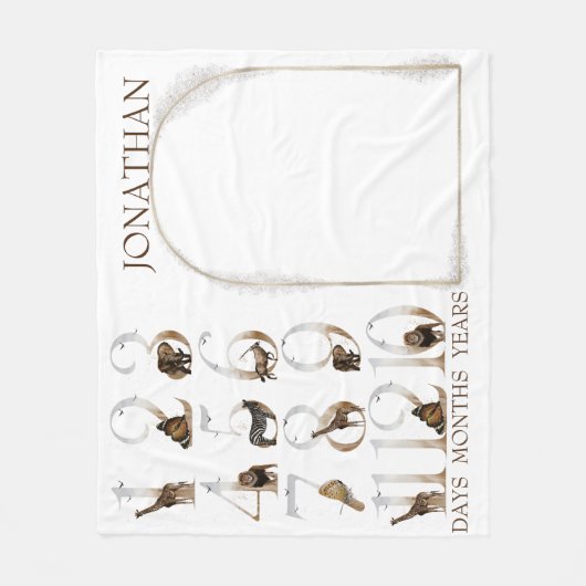 Safari Tiere Jungle Numbers Meilenstein Fleecedecke (Vorderseite)