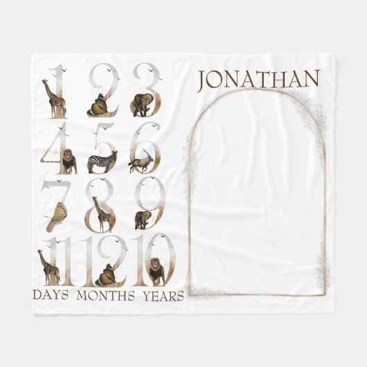 Safari Tiere Jungle Numbers Meilenstein Fleecedecke (Vorderseite (Horizontal))