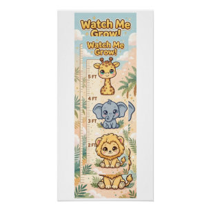 Safari-Tiere Kinder-Wachstumsdiagramm — Wachsen se Poster