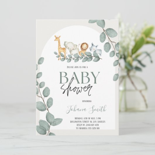 Safari-Tiere Kinderdusche Einladung (Stehend Vorderseite)