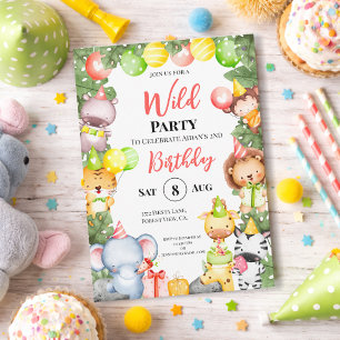 Safari-Tiere Kinderparty-Einladung Dankeskarte