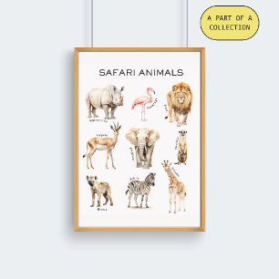 Safari-Tiere Lehrposter Poster