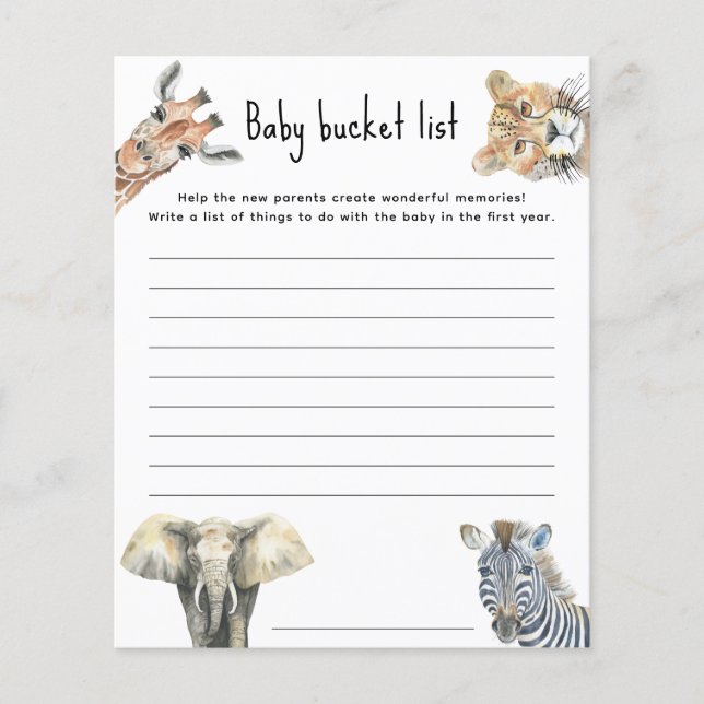 Safari-Tiere - Liste der Baby-Eimer (Vorderseite)
