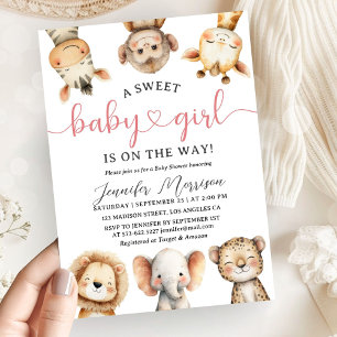 Safari-Tiere Mädchen Baby Shower Tropischer Dschun Einladung