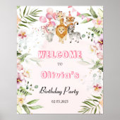 Safari-Tiere Mädchen Geburtstagsfeier Begrüßungsze Poster (Vorne)